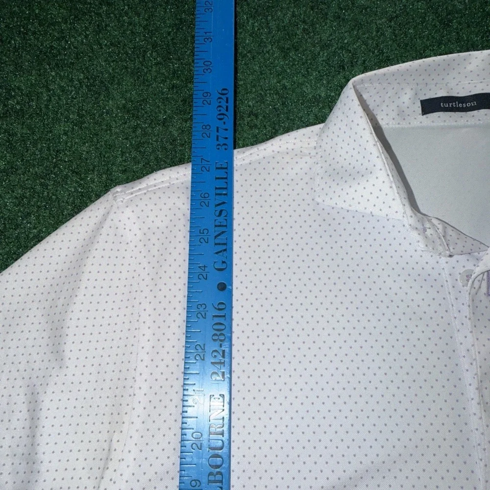 Turtleson Polo Shirt Men's Size Small White Purple Dots Tree Logo